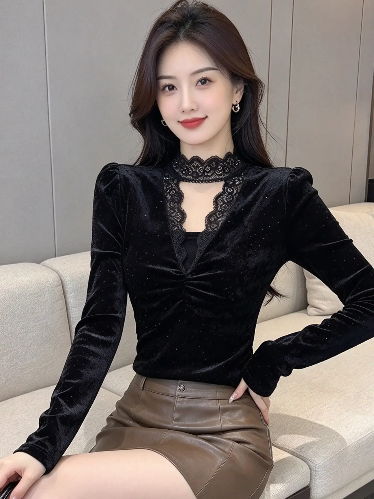 Slimming Effectiveness Long Sleeve T-Shirt Glittering Design Base Shirt Trendy Style Women's Fashion Autumn Winter New Arrival
