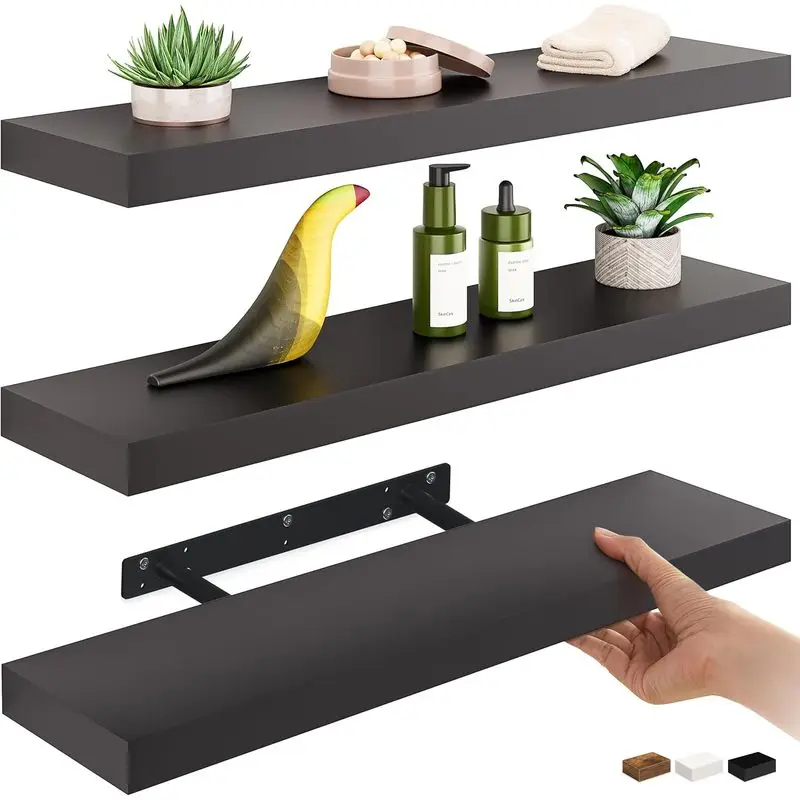 Wooden Floating Wall‑Mounted Display Shelf, Invisible Bracket Hanging Storage Rack, Decorative Wall Bookshelf for Living Room