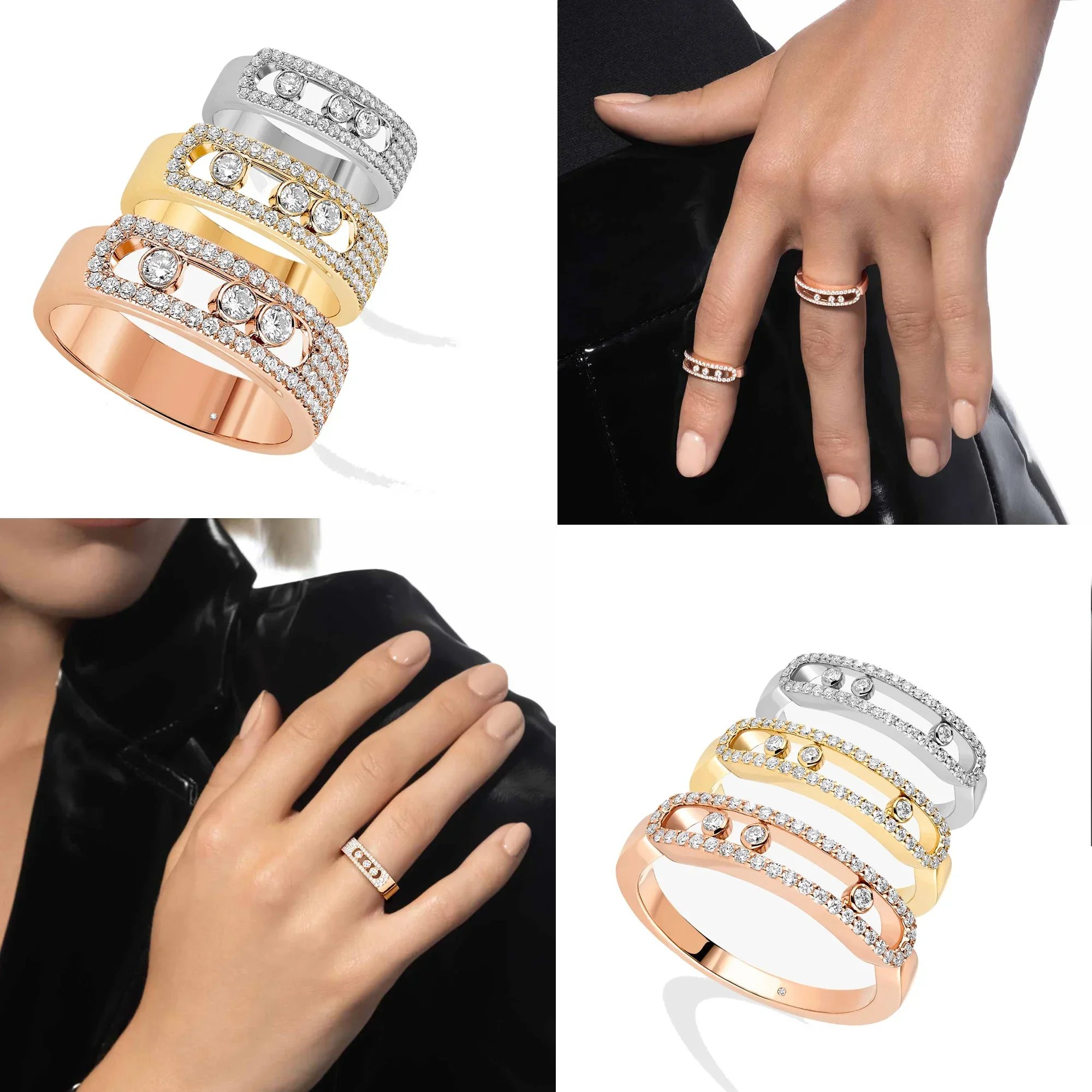 Classic European and American double-layer inlaid full diamond minimalist luxury Messika Ring