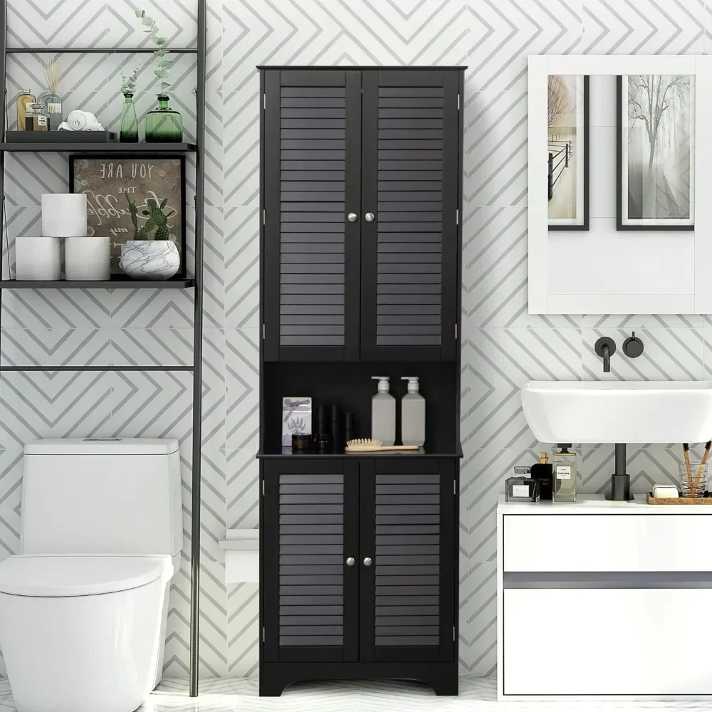 

v Narrow Bathroom Storage Cabinet with Doors and Shelf Adjustability, Freestanding Bathroom Linen Cabinet with