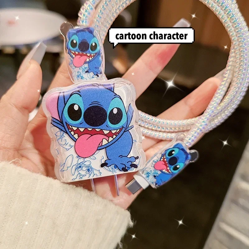 Anime Stitchss Charging Data Cable Protector Winder Anti-Breakage for Iphone 20W Charger for Iphone 15 14 13 Christmas Gifts