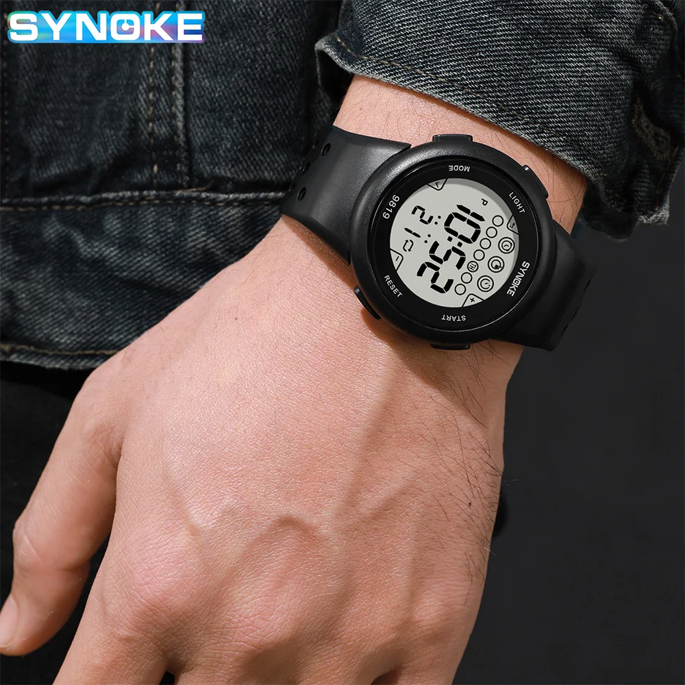 SYNOKE Men Digital Watch Sports Watches Timing Function Alarm Clock Waterproof 50M Digital Watch Military Clock Large Screen