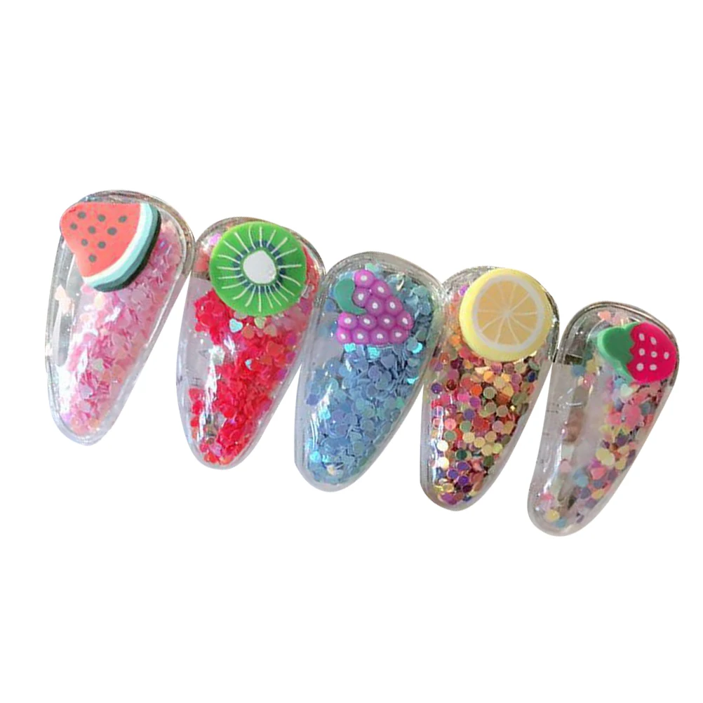 

5pcs Girls Hairpins Hair Clip Bobby Pin Headdress Fruit Shape Transparent Sequins Decor for Baby Girls