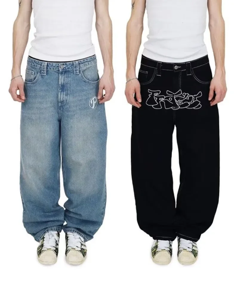 

Y2k Jeans Embroidery Straight Wide Leg Jeans Men Hiphop Streetwear 2023 New Harajuku Letters Casual Simple Baggy Jeans Women Hot