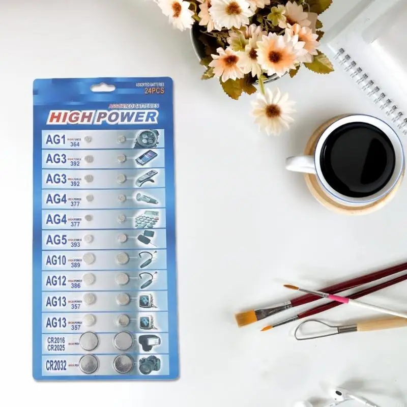 918C 24Pcs AG1/AG3/AG4/AG5/AG10/AG12/AG13 배터리 세트 시계 시계 카메라 혼합 버튼 코인 셀 배터리 CR2016 CR2025