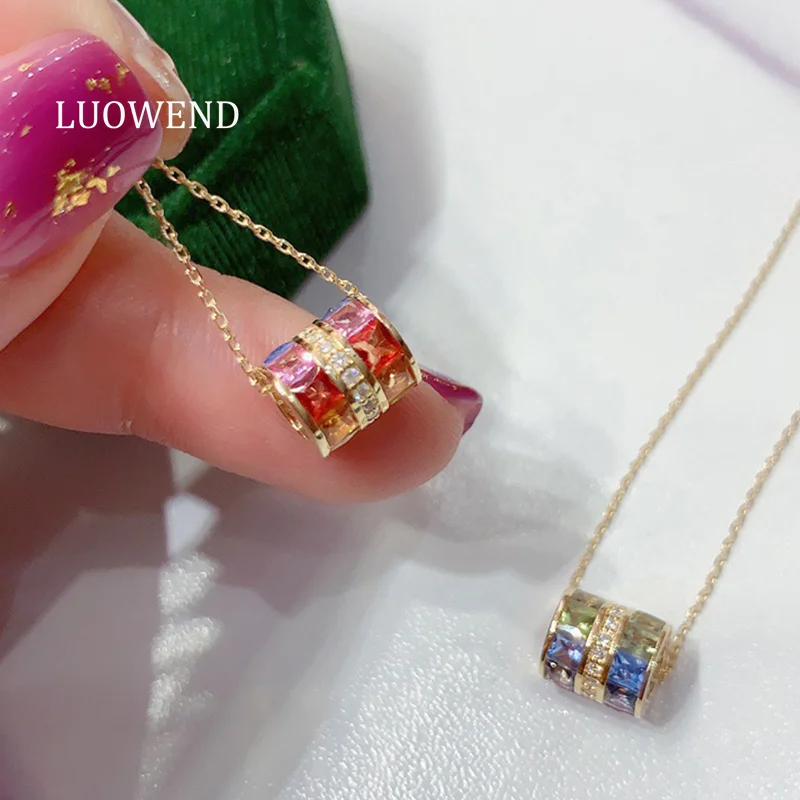 

Ожерелье LUOWEND из 100% 18-каратного желтого золота, модный дизайн, блестящие бриллианты, подвеска с натуральным сапфиром для женщин, свадебное украшение