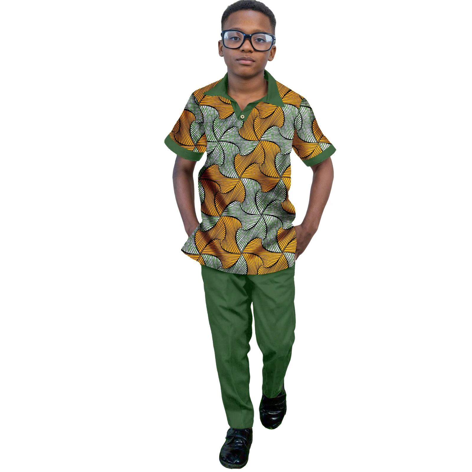 

Детская африканская одежда, традиционная одежда с восковым принтом, рубашка и брюки, комплект из 2 предметов, Анкара Дашики для мальчика