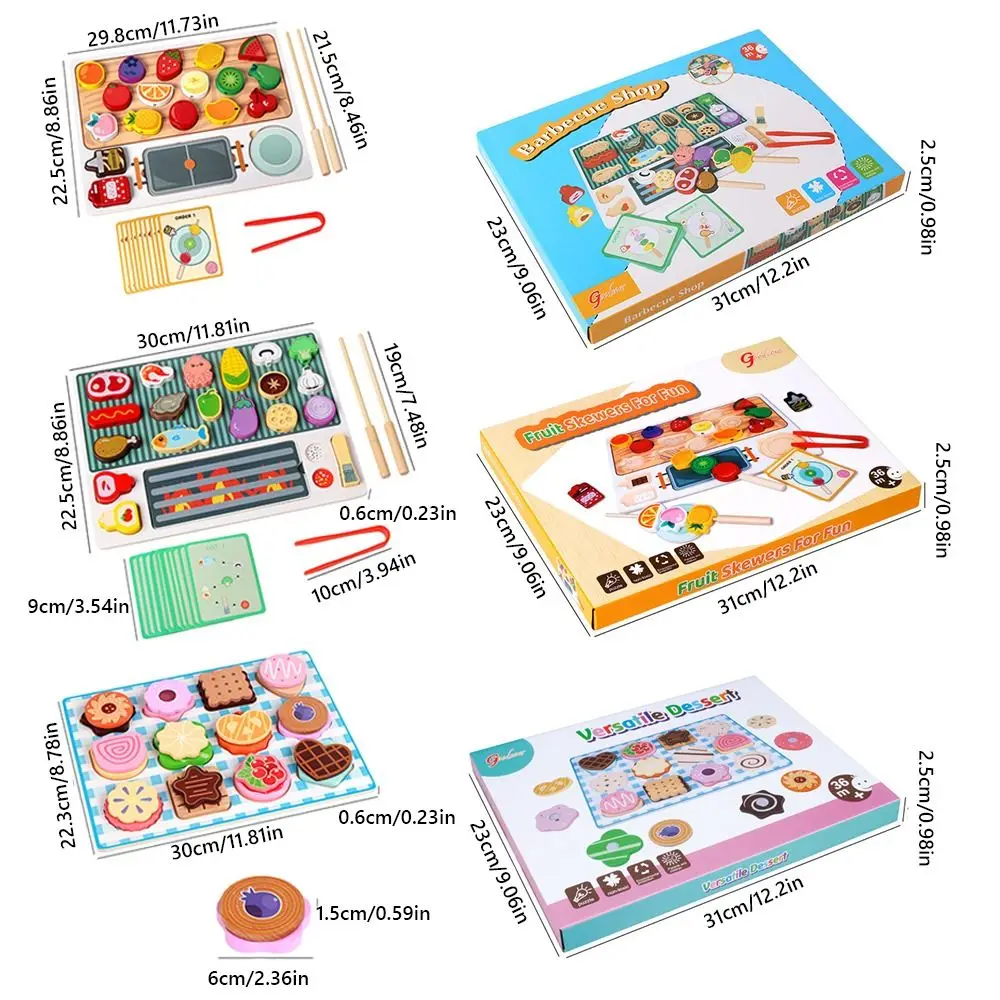 Multicolorido montessori brinquedos de madeira churrasco simulação churrasco brinquedos dos desenhos animados frutas jogando casa brinquedos educativos para crianças