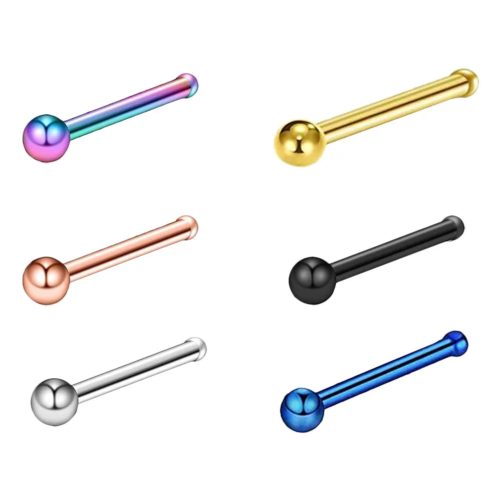 6 قطع من ترصيع الأنف المصنوعة من الفولاذ المقاوم للصدأ للجنسين، سطح أملس ناعم، مجوهرات أنيقة للجسم باللون الفضي والأسود الملون #5