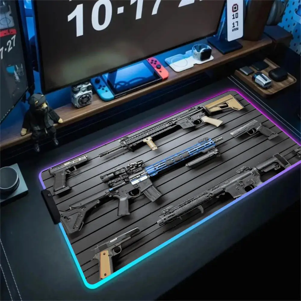 Pièces de pistolet tapis de souris XXL RGB tapis de souris de jeu accessoires de joueur grand tapis de souris lumière LED PC tapis de bureau d'ordinateur avec rétro-éclairage