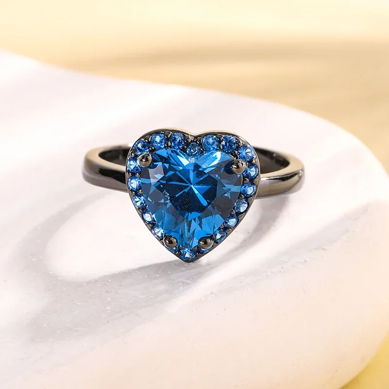 S925 Silver Plated 18K Gold Plated PT950 Platinum Blue Spindle Heart-shaped Black Gold Set Female Main Stone 9*9 Jewelry