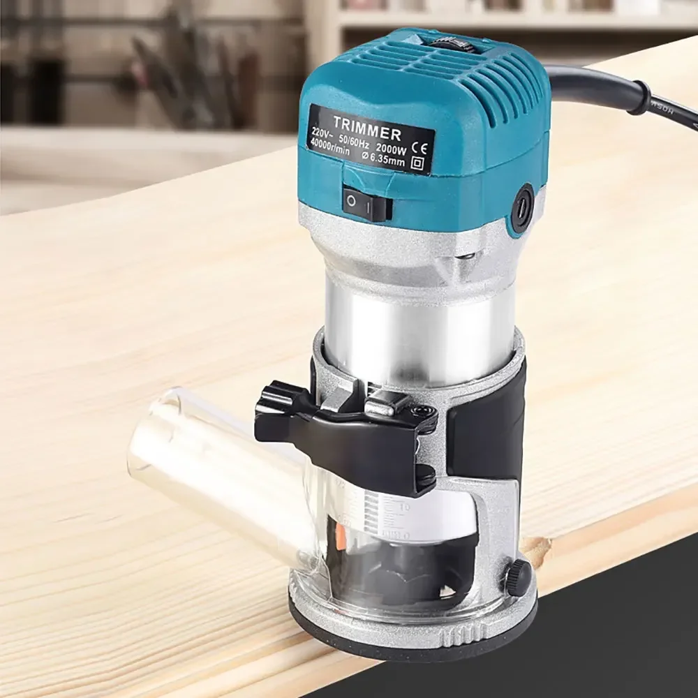 220V 2000W Electric Trimmer Router6.35mm & 8mm Milling Engraving Slotting Trimming Machine Hand Carving Router Woodworking Tools