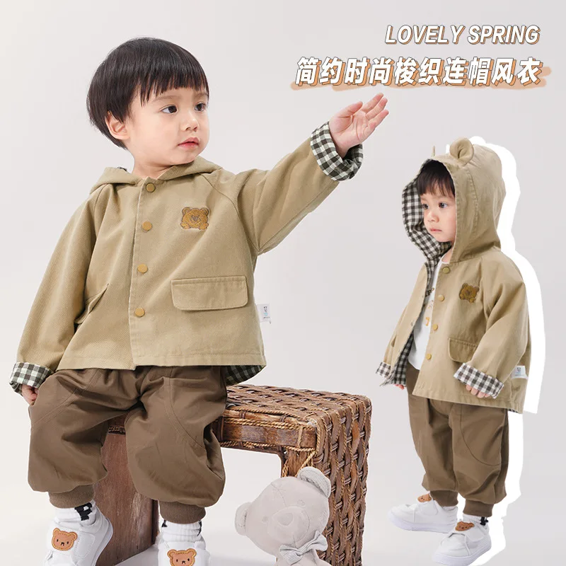 

Children's Clothes Woven Hooded Trench Coat