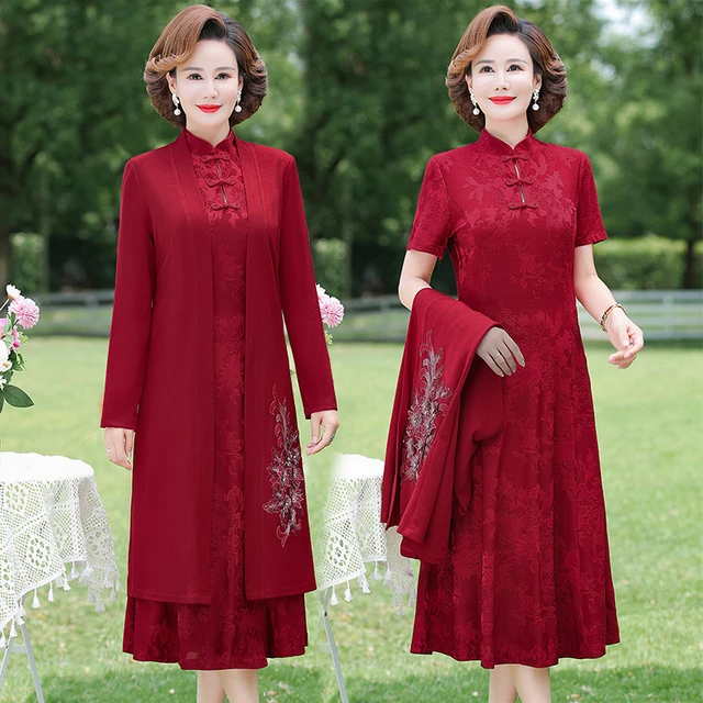 Mother Of The Bride Dresses With Long Sleeve Ruffles Knee length Knitted 2 piece Set Dress Women Party Wedding Guest Dress Dresses AliExpress