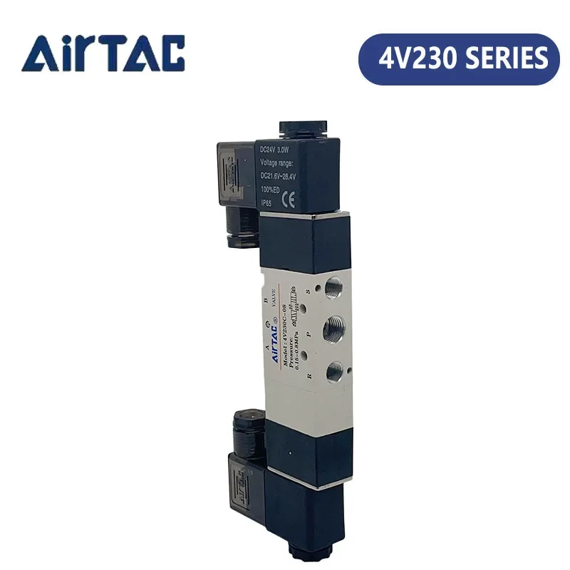 AirTAC Three-position Five-way Center-sealed Solenoid Valve 4v230c-08 4v230e-08 Pneumatic Reversing Control Valve DC24V