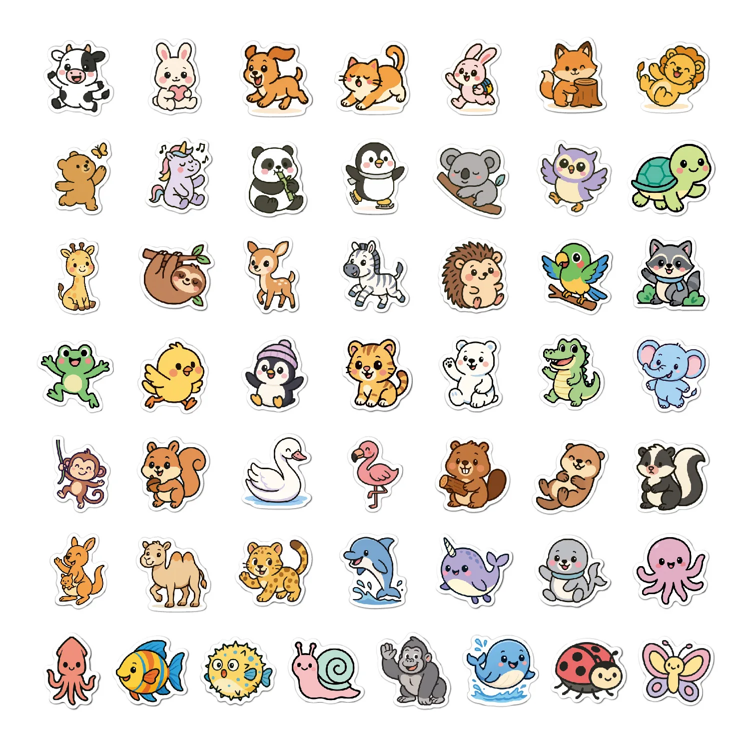 Cute Chunky Animal Stickers Waterproof Self Adhesive for Water Bottle Laptop Notebook Gift School Supplies