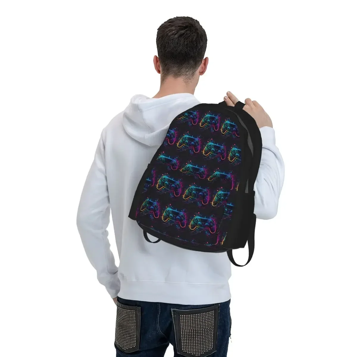 Neon Light Game Controller Gamepad Backpack Boys Girls BookBag Kids School Bag Laptop Shoulder Bags for Men Women