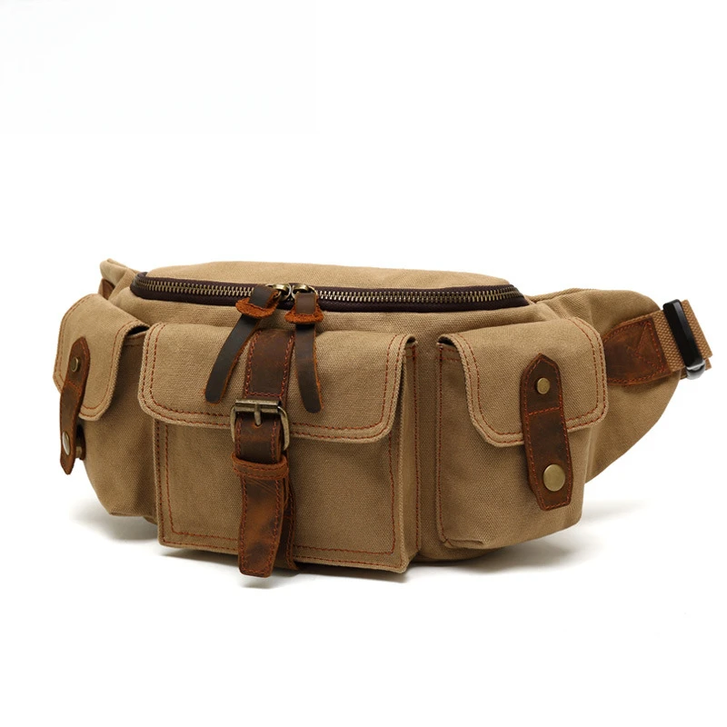 

New Fashion Men's Canvas Waist Bag Outdoor Sports Waterproof Waist Packs For Men Large Capacity Mobile Phone Bag