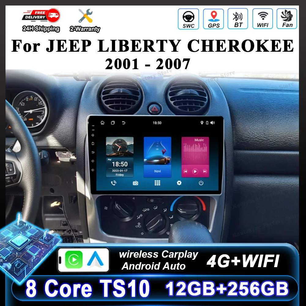 Android 16 Carplay For JEEP LIBERTY CHEROKEE 2001 2002 2003 2004 2005 2006 2007 Car Radio Video Multimedia Player Touch Screen