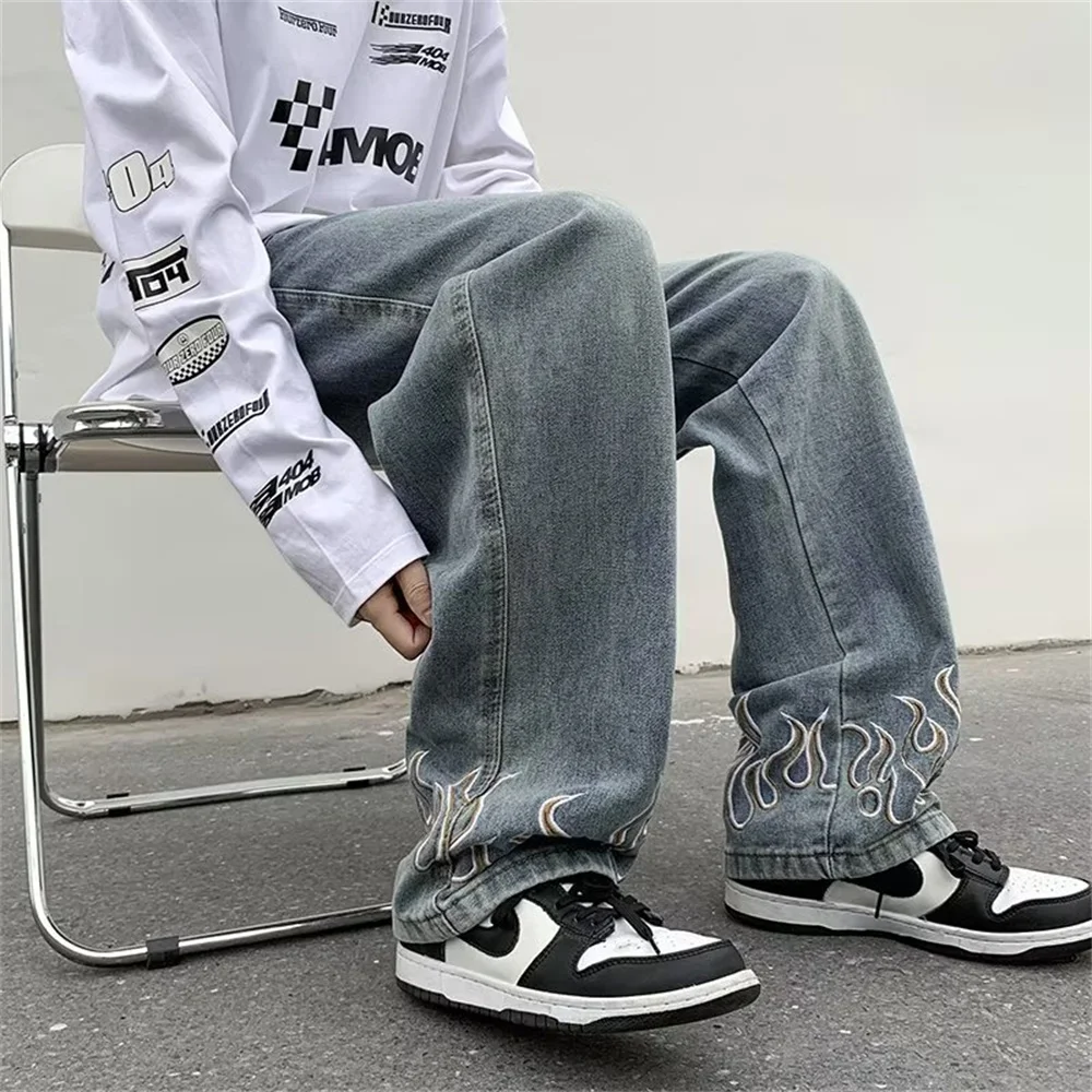 Multi Pocket Cargo Pants Men Jeans High Street Vintage Hip Hop Wide Leg Jeans Men jeans Clothing Loose Casual Mens Jeans