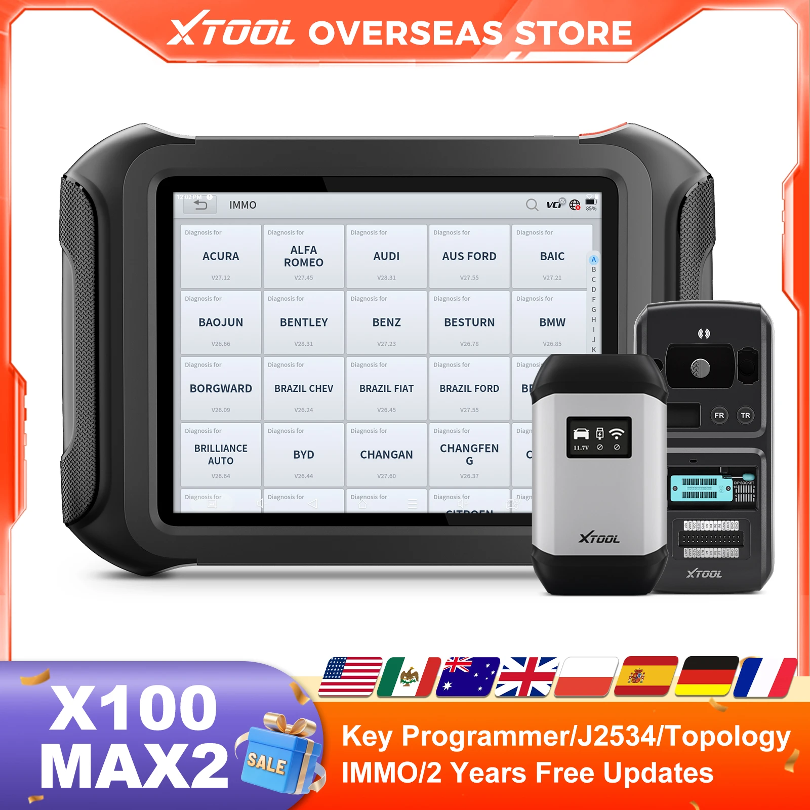 

XTOOL X100 MAX2 Программатор автомобильных ключей J2534 Программирование с KC501 Все потерянные ключи Все системы диагностики Кодирование EUC CAN FD PK X100PAD3