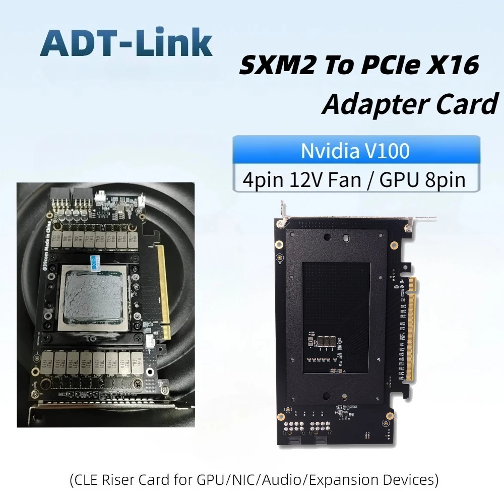 New for NVIDIA V100 SXM2 Graphics Video Card GPU Adapter, SXM2 To PCIe X16 Expansion Card, Automatic Fan Risk Control For Server