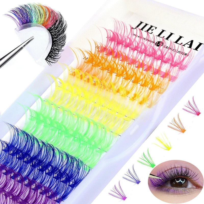 

120pcs Colorful DIY Individual Cluster Lashes Natural D Curl 14/16mm Mixed Length Hand Woven Premium Synthetic Eyelashes 6 Color