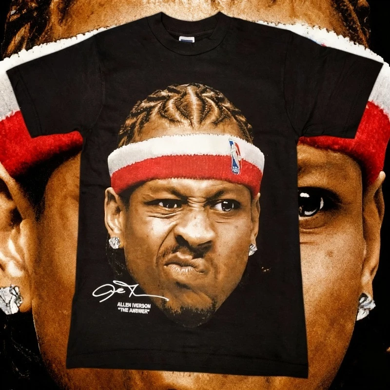 2025 verano Allen Iverson cara grande baloncesto gráfico 100% Camiseta estampada de algodón puro moda Vintage ropa de calle Harajuku Top