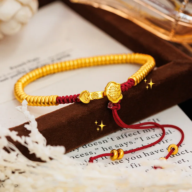 

Женский браслет Ruyi Red String с кисточками из 24-каратного золота AU999 — благоприятный браслет Ruyi из чистого золота, идеальный подарок для лучших друзей