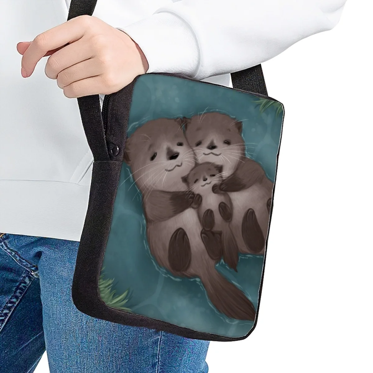 Kids Messenger Bag Casual Travel Shoulder Bag Hot Cute Leisurely Swimming Otter Print Small Capacity Adjustable Crossbody Bags