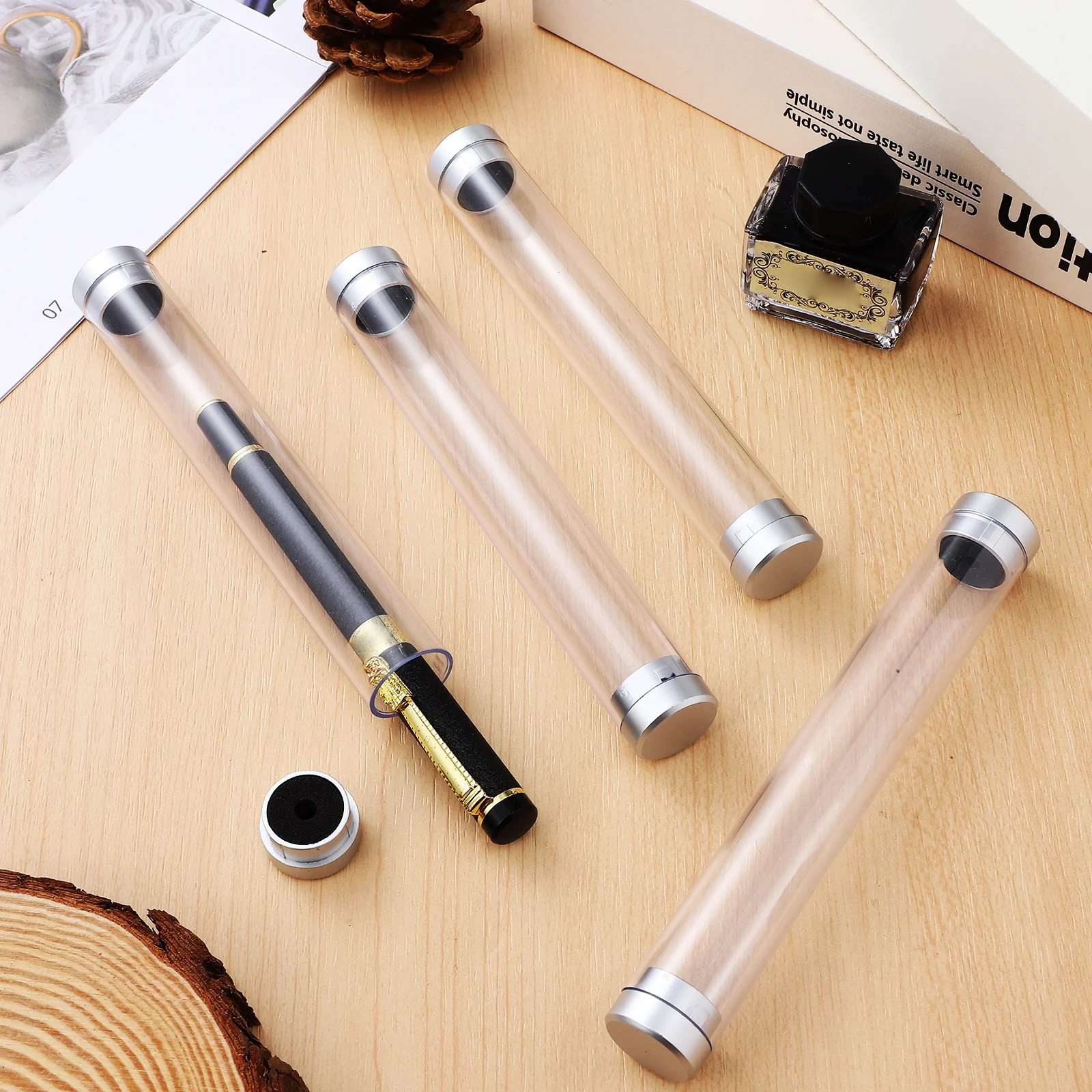 

10Pcs Clear Acrylic Pen Cases Compact Cylinder Tube Single Pen Holder for Safe Storage and Easy Carrying Ideal Gift
