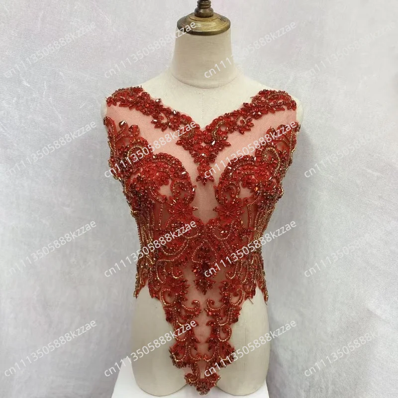 22 Colors Hand-Sewn Glass Rhinestone Beaded Embroidered Mesh Applique Patches for Dress Decoration Clothing Accessories