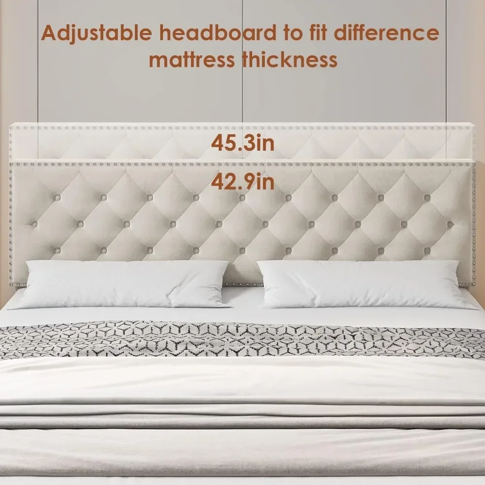 King Size Bed Frame with 4 Storage Drawers, Modern Upholstered Platform Bed with Wood Slat Support,No Box Spring Needed(Beige) image 3