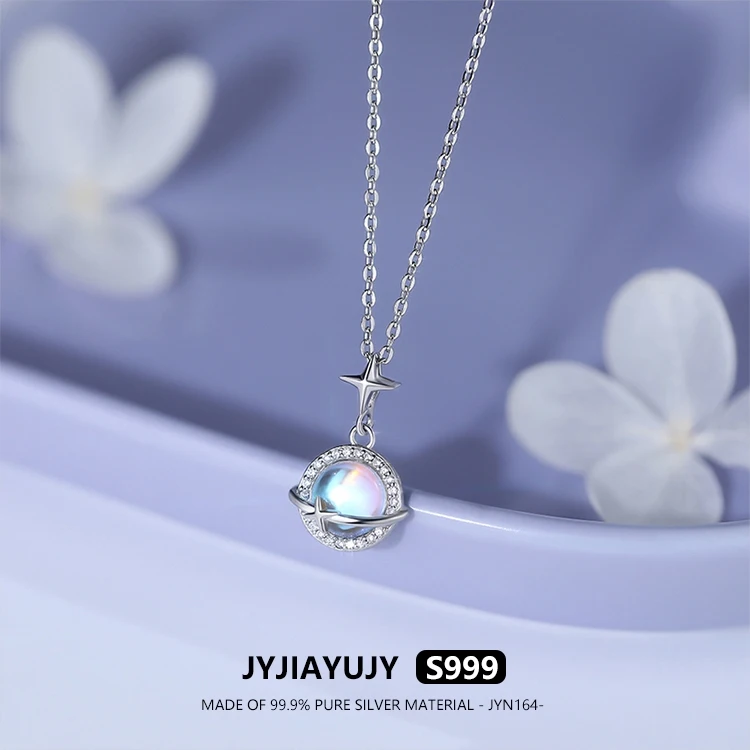 

JYJIAYUJY 100% Whole Original Pure Silver S999 45CM Necklace Chain 17mm Planet Zircon Shape Fashion Woman Jewelry Gift JYN164