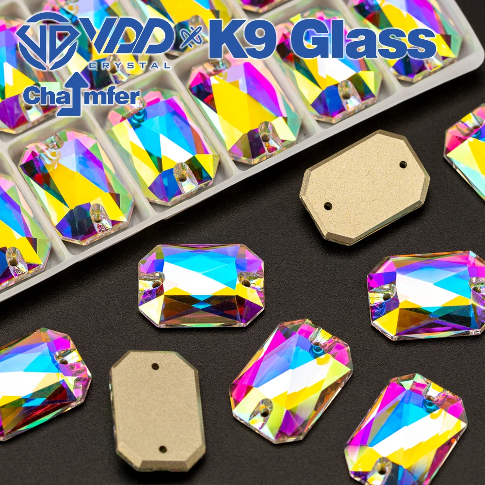 VDD Emerald Cut AAAAA Top Quality K9 Glass Sew On Rhinestones Sewing Crystals AB Flatback Stones For Clothes Craft Wedding Dress