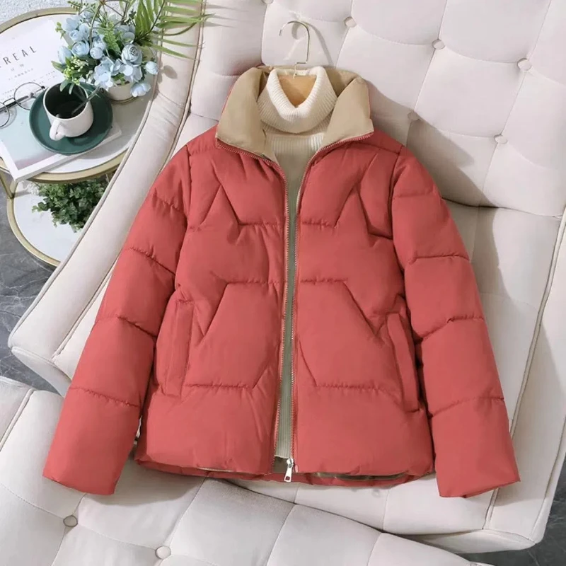 Autumn Winter Fashion Long Sleeve Solid Stand Collar Parkas Women\'s Clothing Korean Button Warm All-match Simplicity Trend Tops