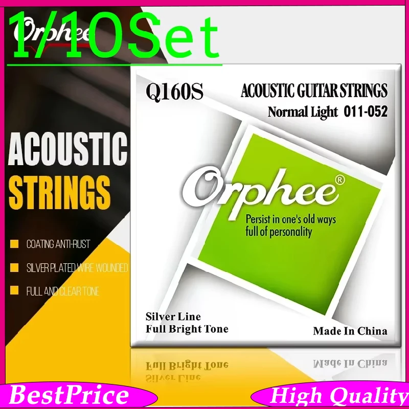 Orphee Medium Acoustic Guitar Strings Carbon Steel Hex Core Silver Plated Wound Guitar Parts Accessories