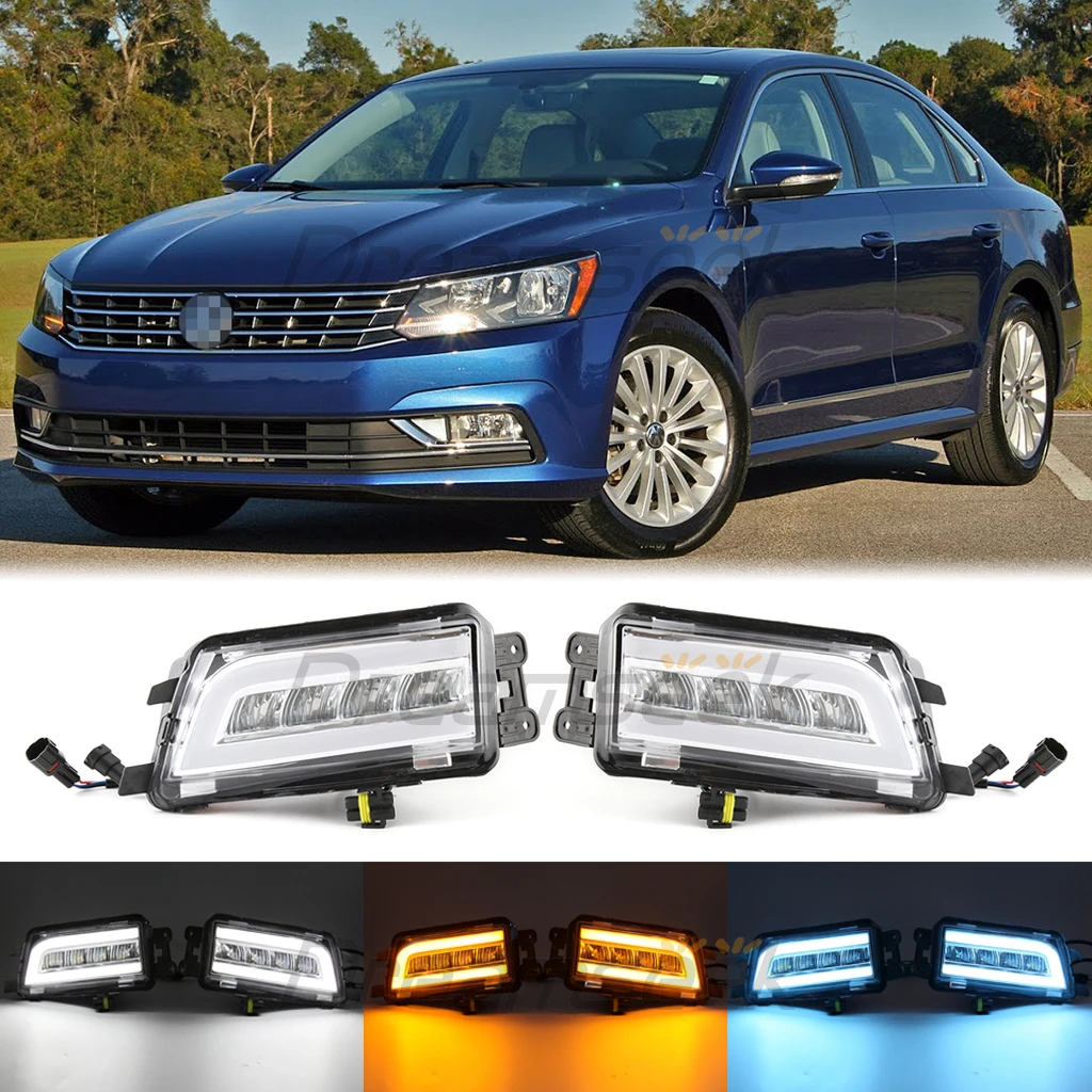 LED DRL Daytime Running Light For Volkswagen Passat B8 2016 2017 2018 White Yellow Waterproof Fog Head Lamp With Turn Signal