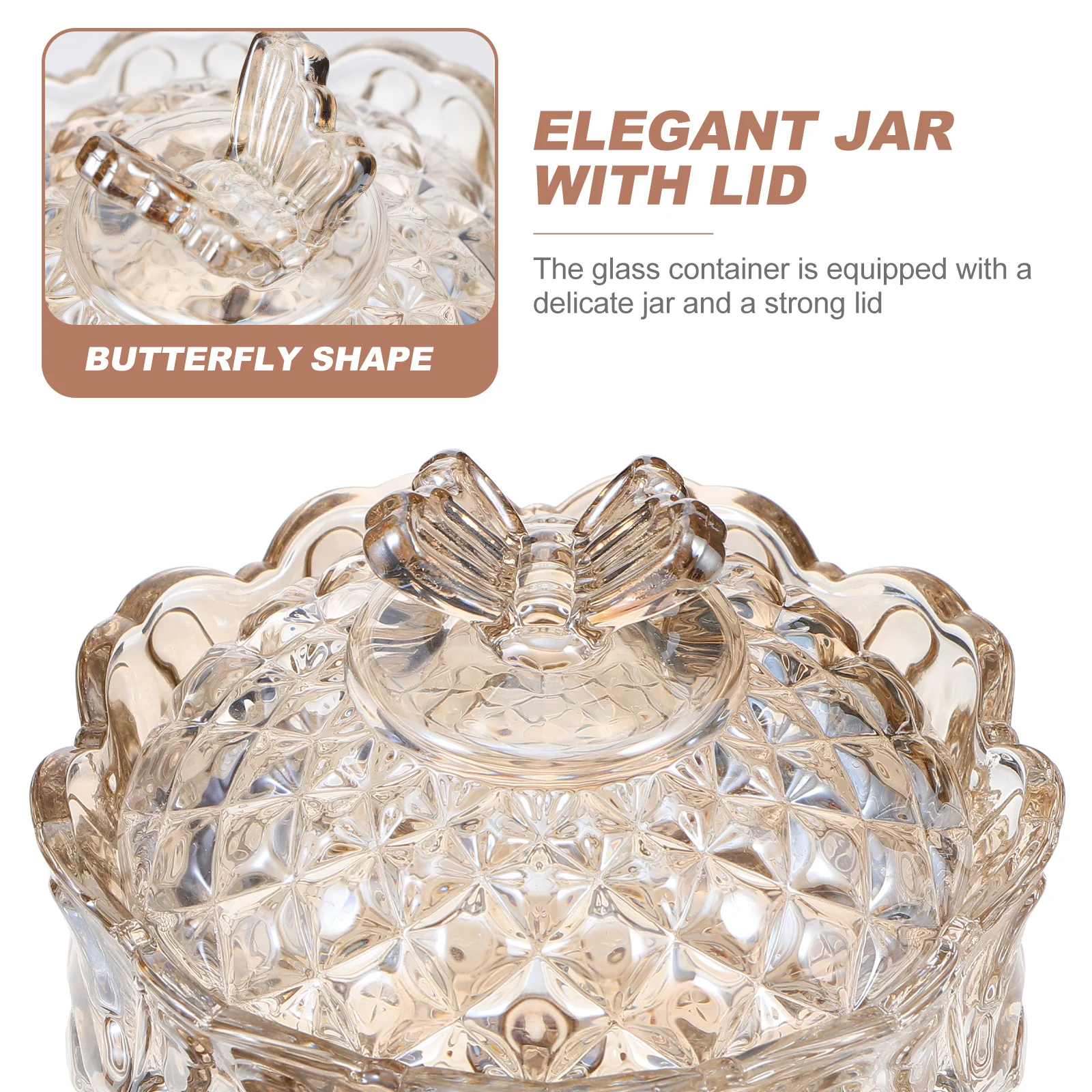 

1Pcs Glass Candy Storage Jar Embossed 280ml Decorative Container Compact Butterflies Design Kitchen Candy Holder