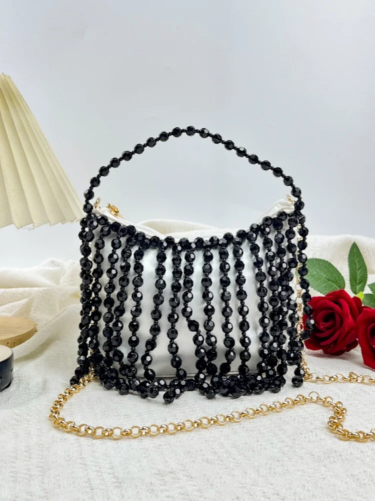 

Новая женская сумка с кисточками и бисером в китайском стиле, шелковая атласная сумка через плечо на одно плечо, элегантная банкетная сумка