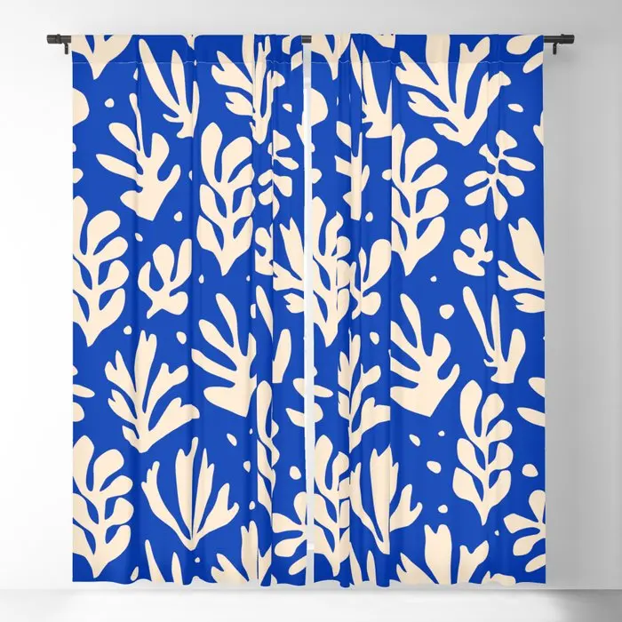 Matisse Pattern With Leaves In Blu Blackout Curtains 3D Print Window Curtains For Bedroom Living Room Decor Window Treatments