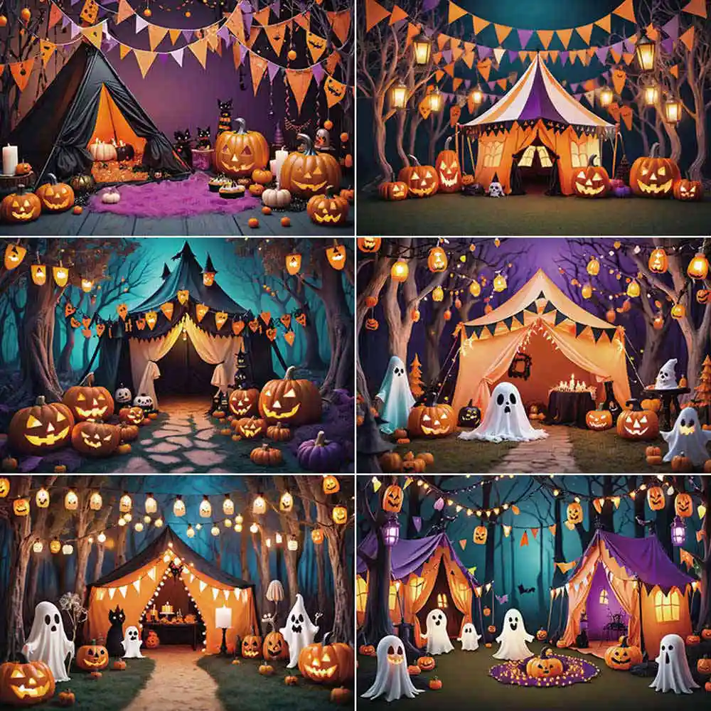 

MOON.QG 2025 Halloween Outdoor Photography Decoration Backdrop Child Pumpkin Circus Tent Ghost Photo Background Home Studio Prop