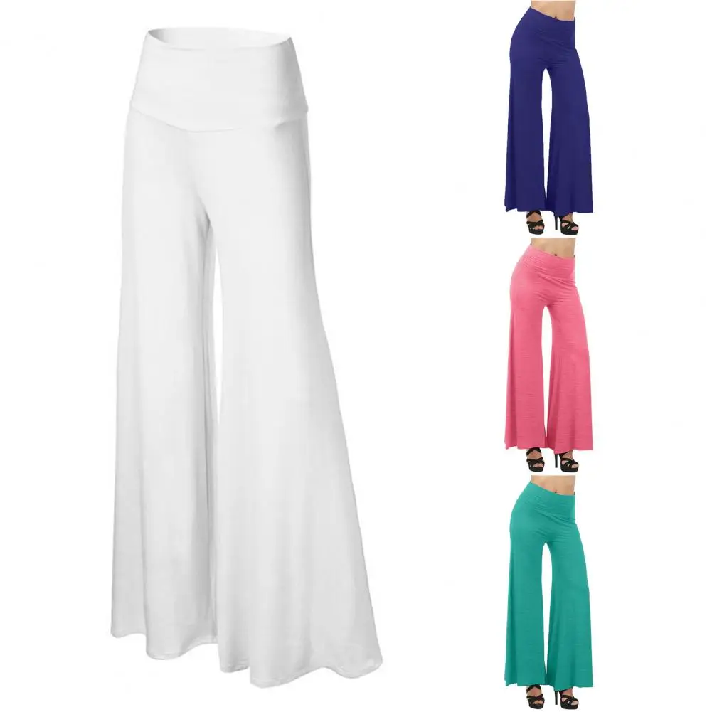 Womens High Waist Wide Leg Maxi Long Pants Solid Color Office Lady Loose Stretch Pleated Palazzo Lounge Trousers S-4XL