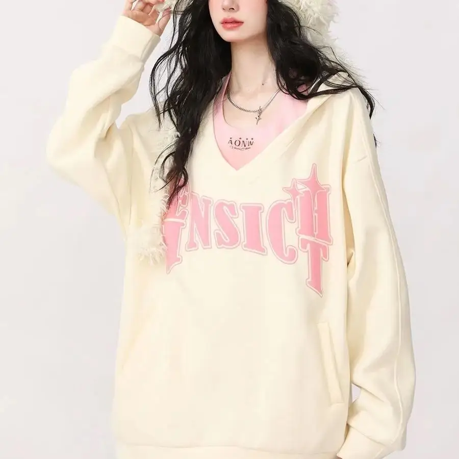 

Hoodie Sweater Autumn Winter New Loose Two-Piece Set Embroidered Fashion High Street Style Women'S Sweatshirt Y2k