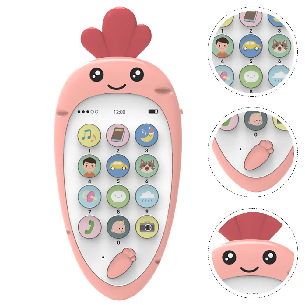 1 مجموعة 1 مجموعة التعليم المبكر شكل الفجل هاتف أطفال USB قابلة للشحن موسيقى لينة تصميم قبضة مهدئة للرضع #4
