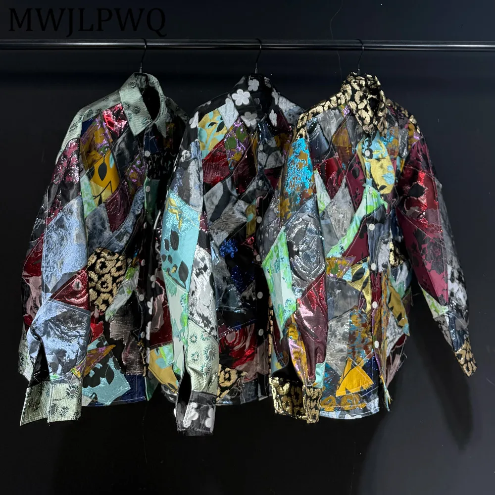 

MWJLPWQ Men's Trendy Patchwork Printed Jacket Hiphop Lapel Niched Streetwear Unisex Long Sleeve Loose Fit Casual Coat 15354