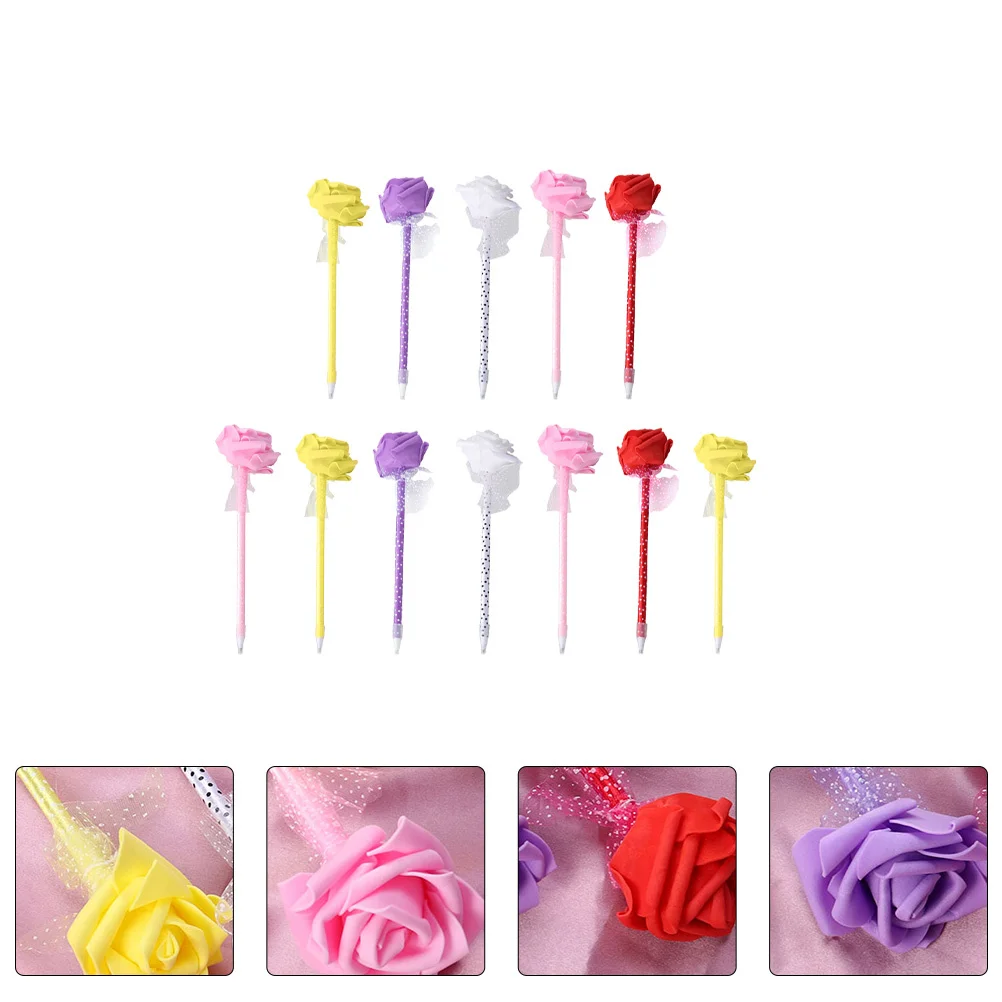 12Pcs Decorative Ballpoint Pens Floral Rose Style Smooth Ink Flow Comfortable Grip Pens for Note Taking Journaling Card Making