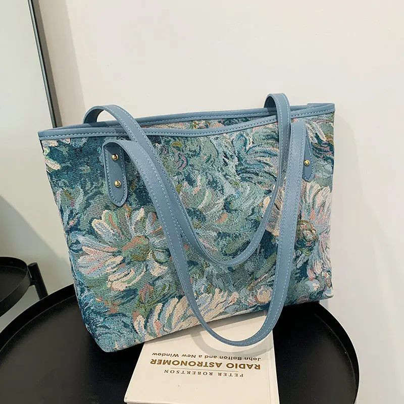 

Tote Bag for Women Handbags Luxury Designer Canvas Bags Flower Shoulder Bag Zipper Shopper Large Capacity School Work Handbag