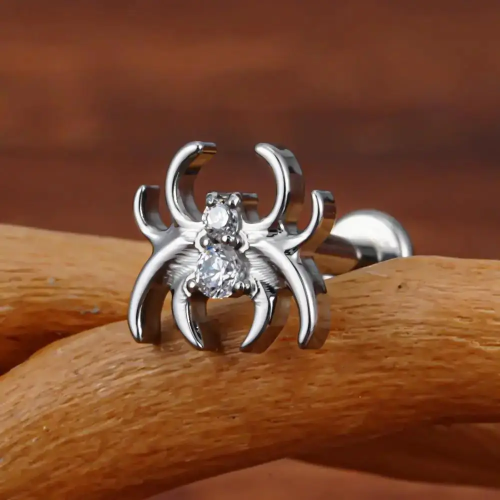 أجهزة الصراف الآلي F136 G23 التيتانيوم العنكبوت كونش هليكس ثقب المجوهرات داخليا خيوط مسطحة الخلف ستد الغضروف أقراط 5A الزيركون #4