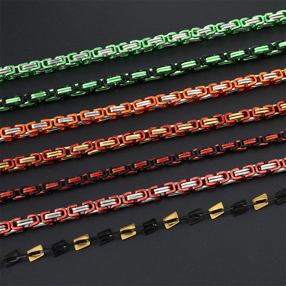 7 Rainbow Colored 6MM Byzantine Chain Stainless Steel Necklace Boys Mens Women Chain Hip Hop Rock Fashion Jewelry Link Chains